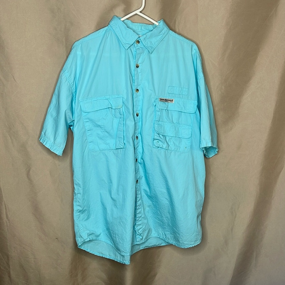 Hook & Tackle button down fishing dress shirt.  Soft Blue Size XL